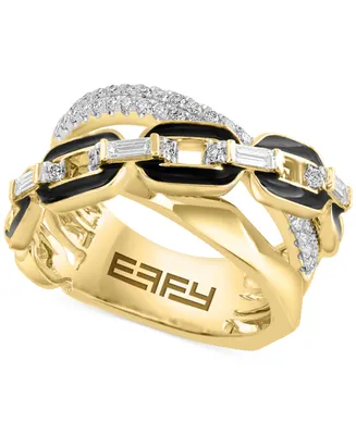 Effy Diamond Baguette & Round Enamel Chain Crossover Statement Ring (3/8 ct. t.w.) in 14k Gold