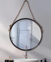 Round Rustic Rope Hanging Wall Mirror, 24" D