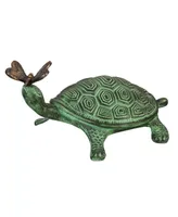 Evergreen 14"L Verdigris Metal Garden Statuary, Turtle and Butterfly