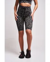 Women's Neva Recycled Leopard High Waisted Cycling Short - Grey