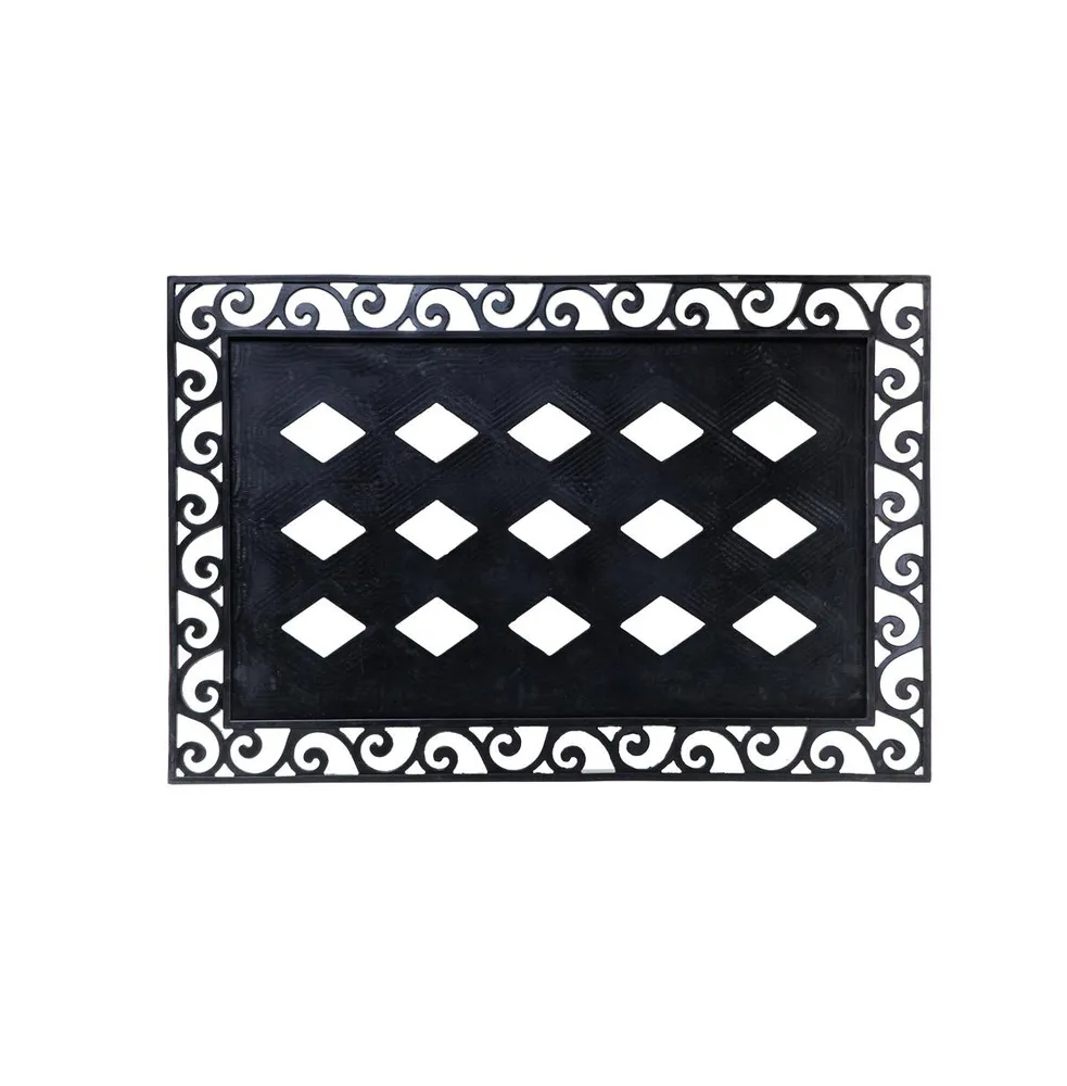 Evergreen Scroll Cutout Embossed Floor Mat Indoor Outdoor Rubber Tray 2'x3' Fits Embossed Doormats Size 30"x18" Black