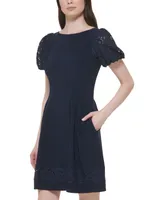 Jessica Howard Women's Embroidered-Hem Balloon-Sleeve Dress