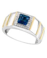 Effy Men's London Blue Topaz (1 ct. t.w.) & Diamond (1/10 ct. t.w.) Ring in Sterling Silver & 18K Gold-Plate