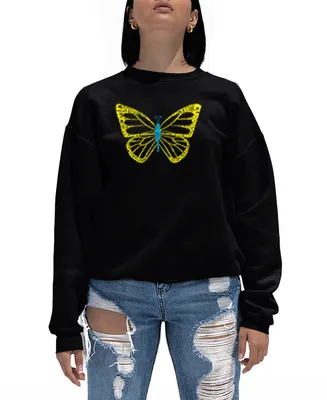 La Pop Art Women's Butterfly Word Crewneck Sweatshirt