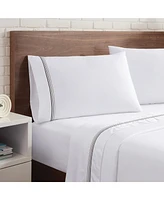 Aston and Arden Sateen California King Sheet Set, 1 Flat Sheet, 1 Fitted Sheet, 2 Pillowcases, 600 Thread Count, Sateen Cotton, Pristine White with Fi