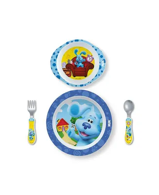 Nuk 4 Piece Blue's Clues Kids Dinnerware Bundle, Plate, Bowl, Utensils - Assorted Pre