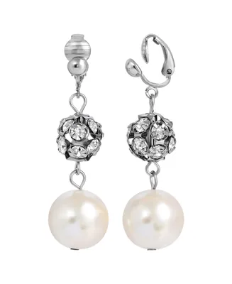2028 Faux Imitation Pearl and Crystal Fireball Clip Earrings