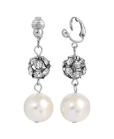 2028 Faux Imitation Pearl and Crystal Fireball Clip Earrings