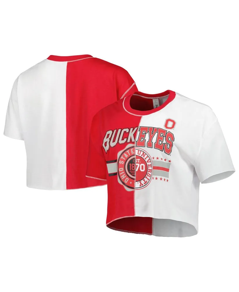 Women's ZooZatz Scarlet, White Ohio State Buckeyes Colorblock Cropped T-shirt