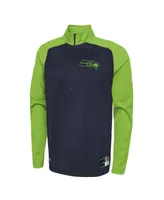 Men's New Era Navy Seattle Seahawks Combine Authentic O-Line Raglan Half-Zip Jacket