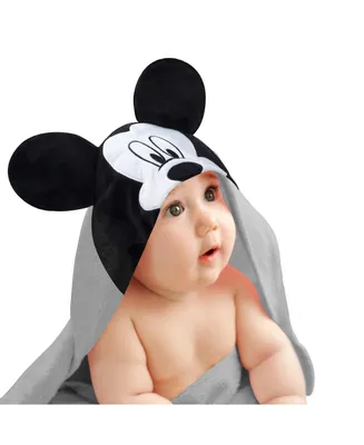 Lambs & Ivy Baby Boys Disney Baby Mickey Mouse Gray Cotton Hooded Baby Bath Towel