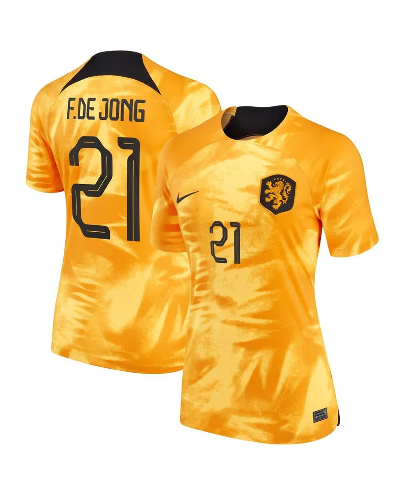 Women's Nike Frenkie de Jong Orange Netherlands National Team 2022/23 Home Breathe Stadium Replica Player Jersey