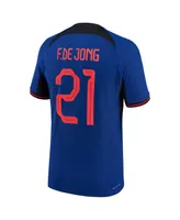 Men's Nike Frenkie de Jong Blue Netherlands National Team 2022/23 Away Vapor Match Authentic Player Jersey