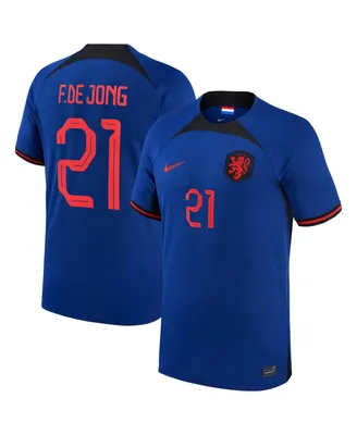 Men's Nike Frenkie de Jong Blue Netherlands National Team 2022/23 Away Breathe Stadium Replica Player Jersey