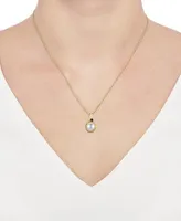 Cultured Freshwater Pearl (8mm), Onyx & Diamond Accent 18" Pendant Necklace in 10k Gold