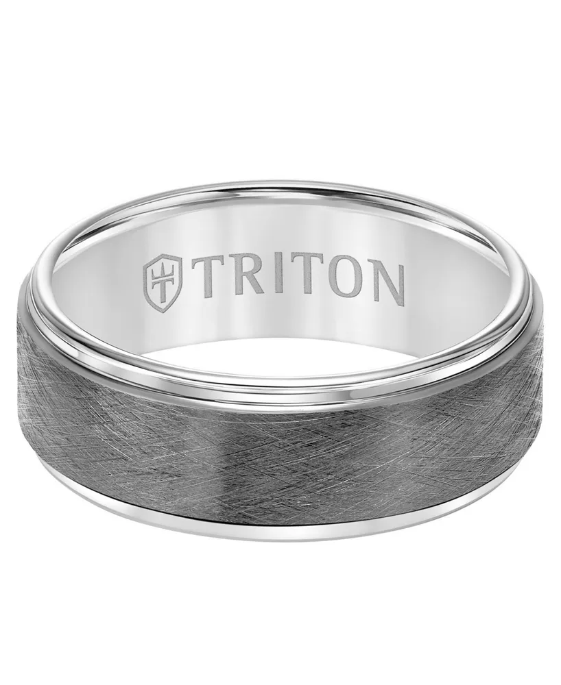Triton Men's Crystalline Finish Tungsten Comfort Fit Wedding Band in White & Gray Tungsten Carbide