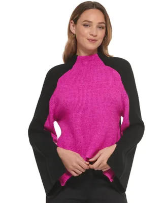 Dkny Women's Colorblocked Funnel-Neck Long-Sleeve Sweater