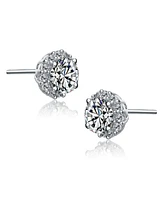 Genevive Sterling Silver Cubic Zirconia Round Stud Style Earrings