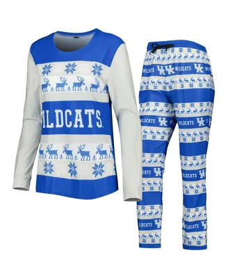 Women's Foco Royal Kentucky Wildcats Ugly Long Sleeve T-shirt and Pajama Pants Sleep Set