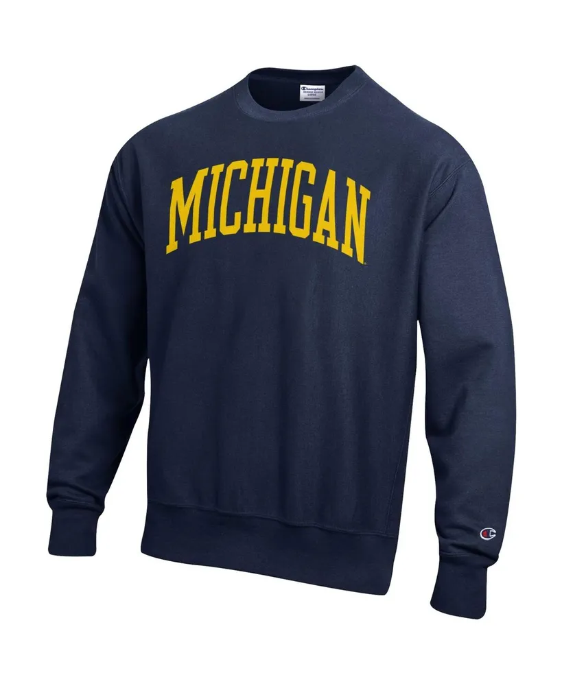 Men's Champion Navy Michigan Wolverines Arch Reverse Weave Pullover Sweatshirt