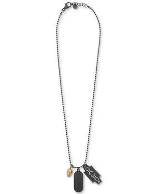 Philipp Plein Two-Tone Ip Stainless Steel Logo Tag Multi-Charm Pendant Necklace, 29-1/3" + 2-3/4" extender
