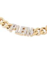 Philipp Plein Gold-Tone Ip Stainless Steel Pave Plein Lettering Cuban Link Necklace, 15" + 2-3/4" extender