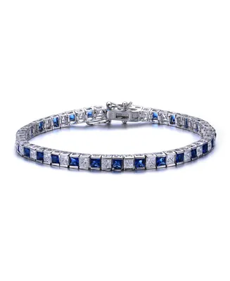 Genevive Sterling Silver Cubic Zirconia and Blue Tennis Bracelet