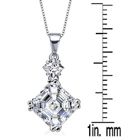 Genevive Sterling Silver White Cubic Zirconia Square Asscher-cut Necklace