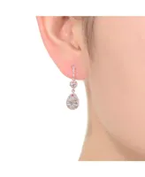 Genevive Sterling Silver with Rose Gold Plated Clear Pear with Round Cubic Zirconia Halo and Cluster Accent Drop Earrings