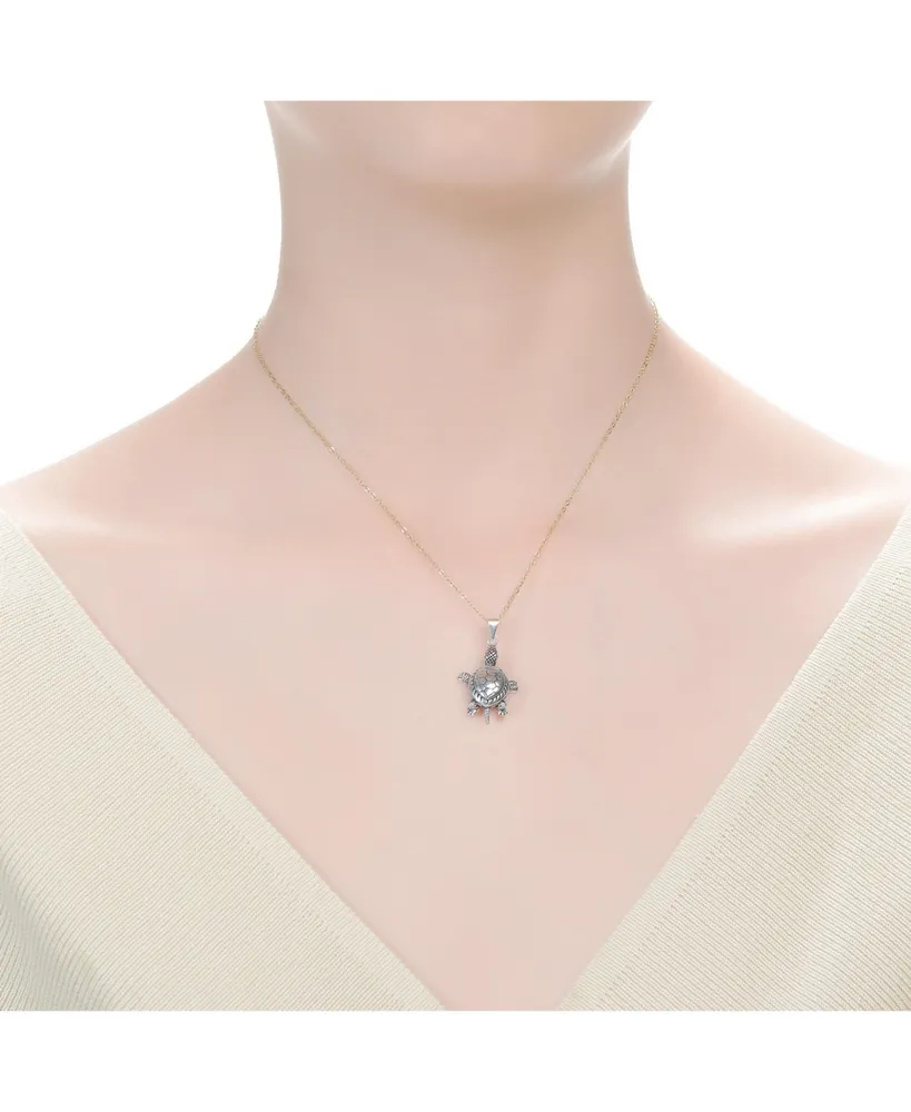 Genevive Sterling Silver with Rhodium Plated Turtle Pendant Necklace