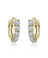 Elegant Extra Mini Huggie Hoop Earrings with White Gold-Plated Cubic Zirconia