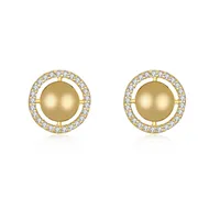 Rachel Glauber Radiant 14k Yellow Gold Plated Eternity Halo Medallion Stud Earrings with Cubic Zirconia