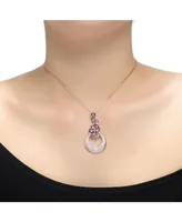 Genevive Sterling Silver 18K Rose Gold Plated Clear and Purple Cubic Zirconia Pendant Necklace