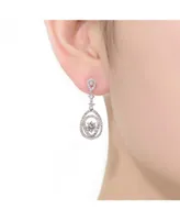 Genevive Sterling Silver with Rhodium Plated Clear Round Cubic Zirconia Double Pear Drop Earrings