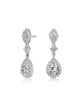 Genevive Sterling Silver with Rhodium Plated Clear Pear with Round and Marquise Cubic Zirconia Accent Dangle Earrings