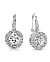 Rachel Glauber Round Cubic Zirconia Bezel Halo Dangle Earrings