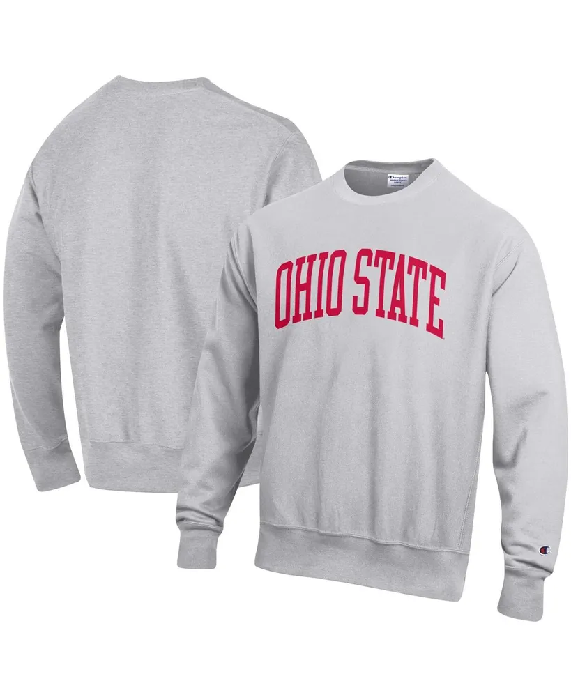 Men's Champion Heathered Gray Ohio State Buckeyes Arch Reverse Weave Pullover Sweatshirt