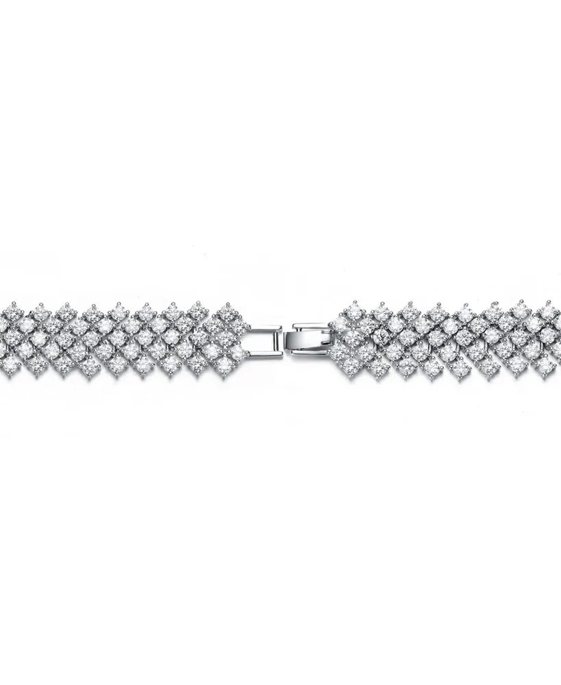 Genevive Sterling Silver Rhodium Plated Clear Cubic Zirconia 4-Row Tennis Bracelet