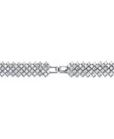 Genevive Sterling Silver Rhodium Plated Clear Cubic Zirconia 4-Row Tennis Bracelet