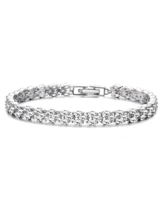 Genevive Sterling Silver with Rhodium Plated Clear Marquise Cubic Zirconia Three-Row Horizontal Bracelet