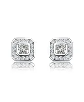 Rachel Glauber Exclusive Rhodium Plated Cubic Zirconia Square Stud Earrings