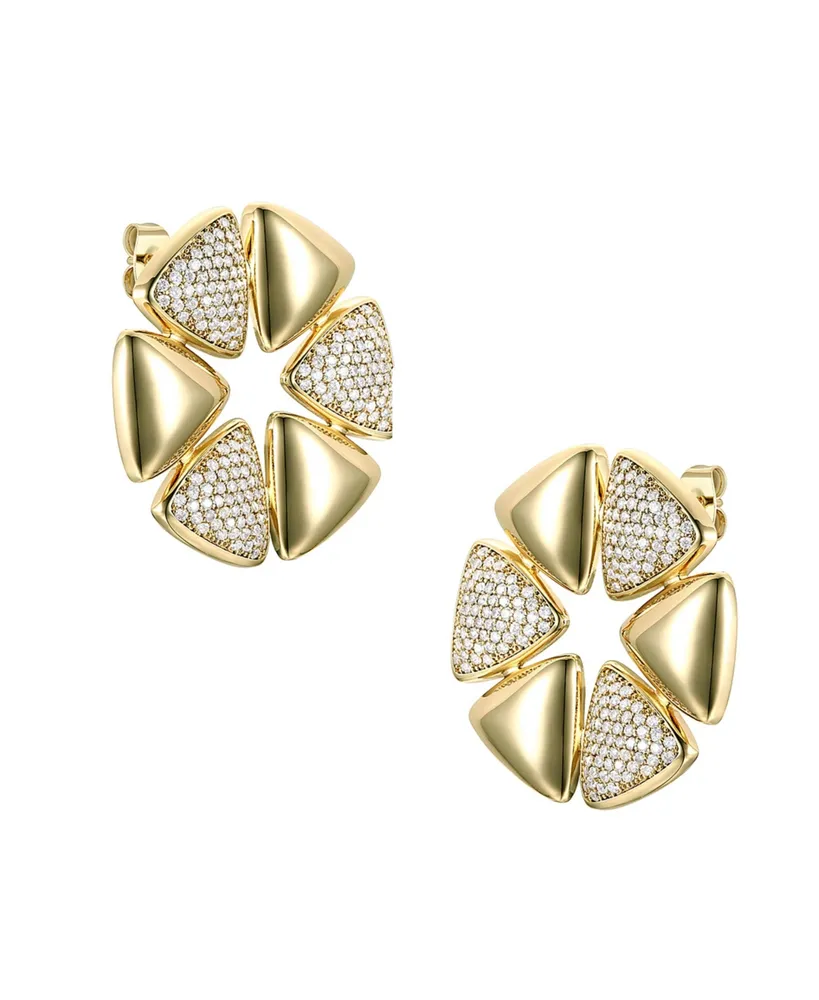 Rachel Glauber 14k Gold Plated with Cubic Zirconia Pave Large Modern Abstract Flower Stud Earrings