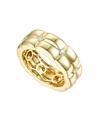 Genevive 14k Gold Plated Sterling Silver with Cubic Zirconia Double Weave Band Ring