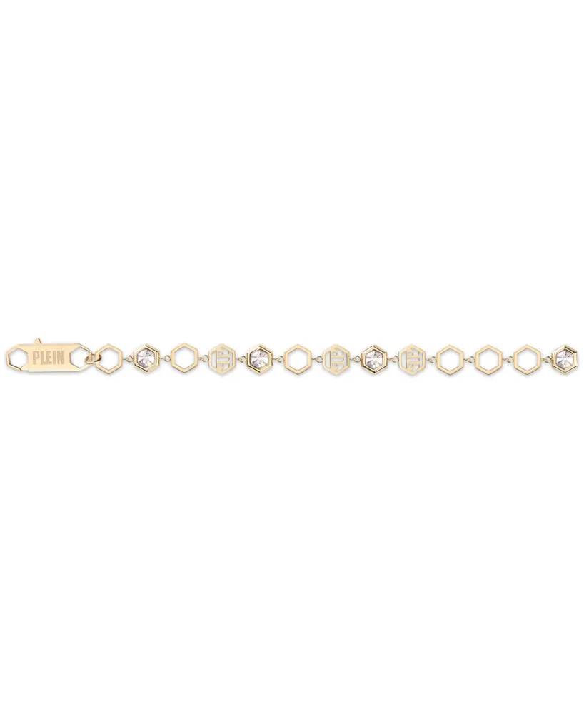 Philipp Plein Gold-Tone Ip Stainless Steel Crystal Hexagon Logo Flex Bracelet