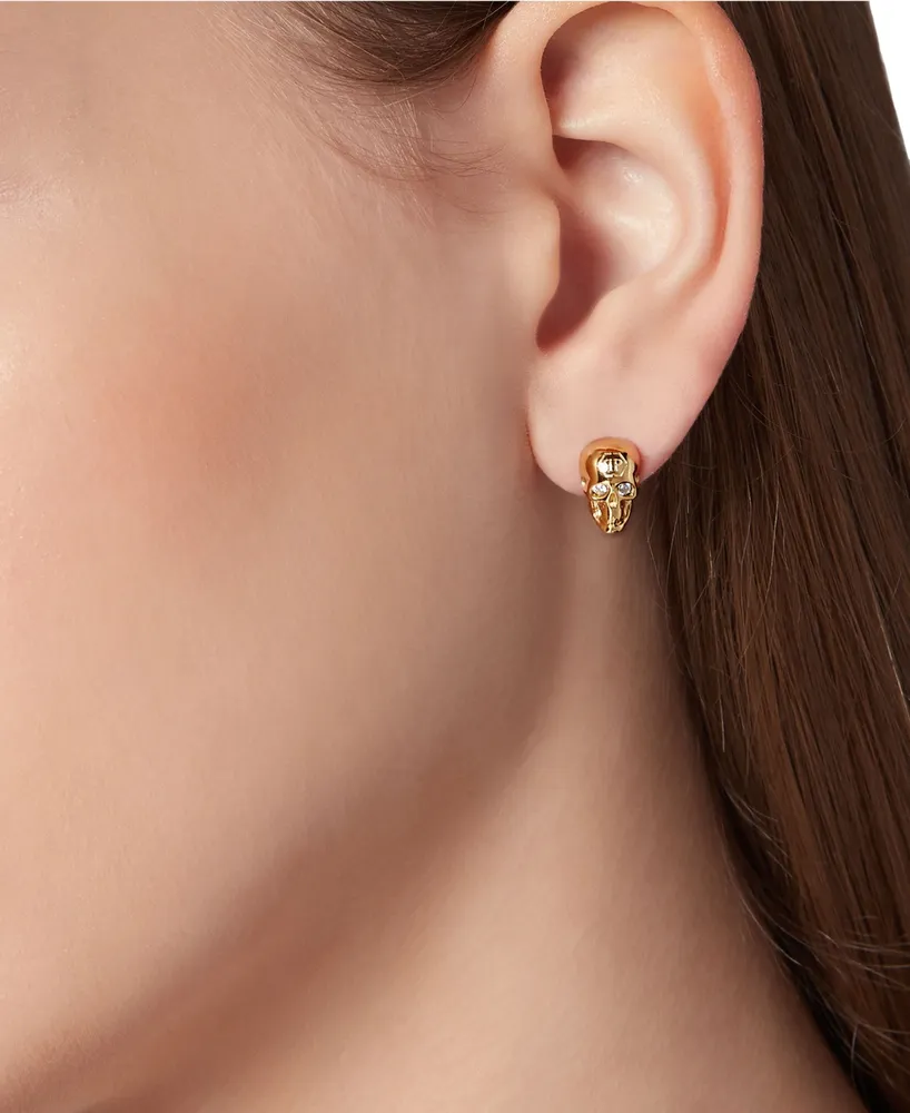 Philipp Plein Gold-Tone Ip Stainless Steel Pave 3D $kull & Plein Lettering Mismatch Stud Earrings