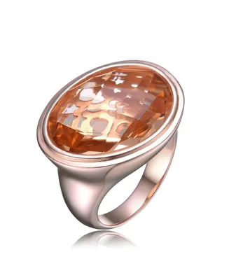 Genevive Sterling Silver 18K Rose Gold Plated Morganite Cubic Zirconia Solitaire Ring