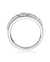 Genevive Radiant Sterling Silver Cocktail Ring with Pave Green Cubic Zirconia