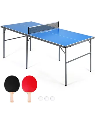 Costway 6 x3 Portable Tennis Ping Pong Folding Table w/Accessories