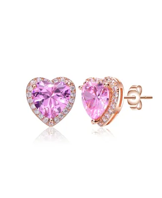Genevive Charming Sterling Silver Heart Stud Butterfly Earrings with 18K Rose Gold Plating and Pink Cubic Zirconia