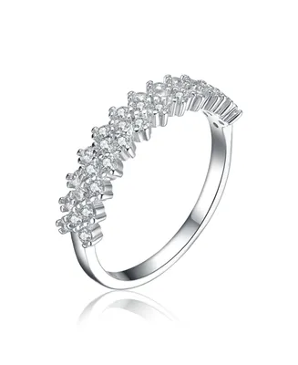 Genevive Sterling Silver Rhodium Plated and Cubic Zirconia Band Ring